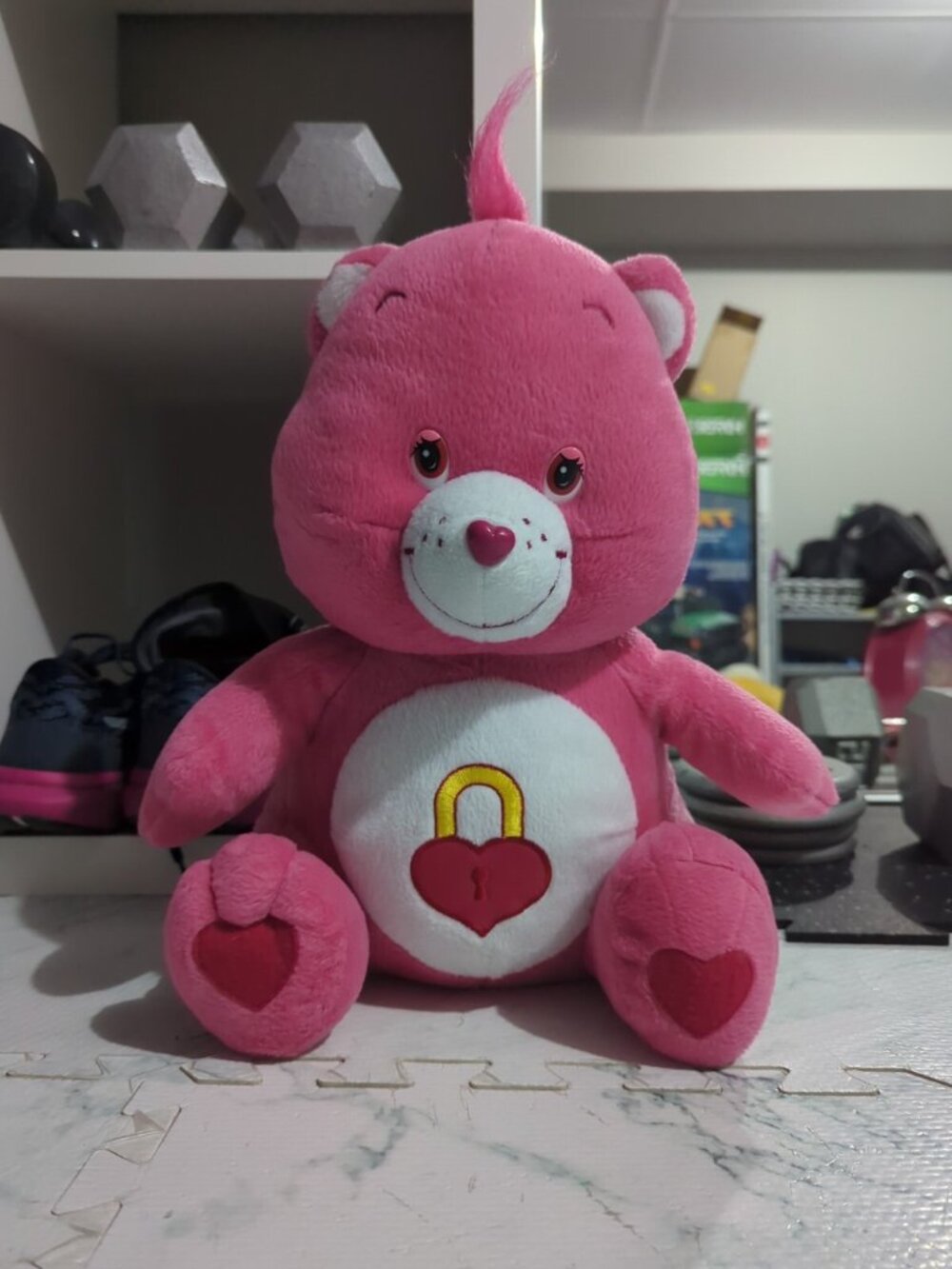 2004 Care Bears Secret Bear Plush 13" Pink Lock Heart Toy Animal